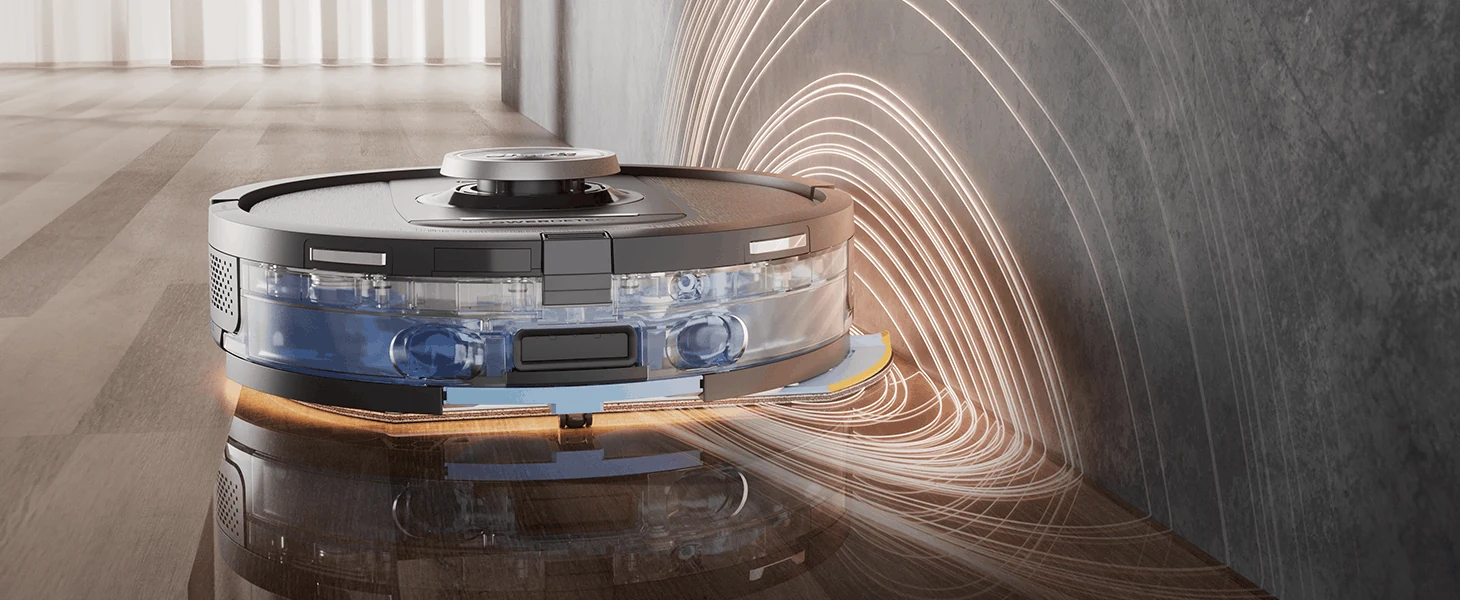 Transparent robot vacuum showing internal components
