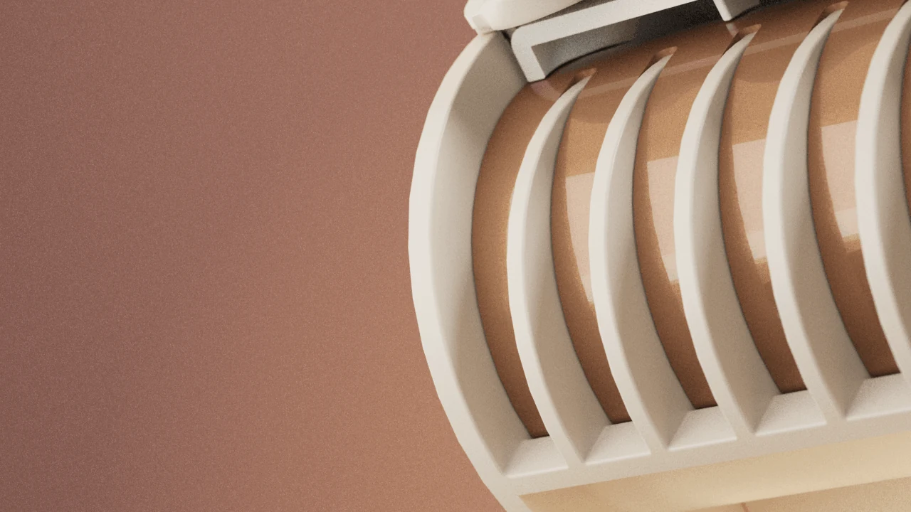 Macro view of the curved fins on a styling attachment