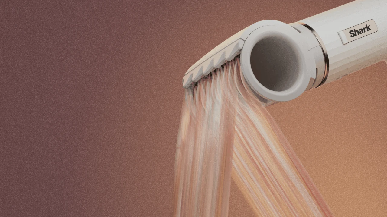 Fine flowing strands emerging from the styling tool
